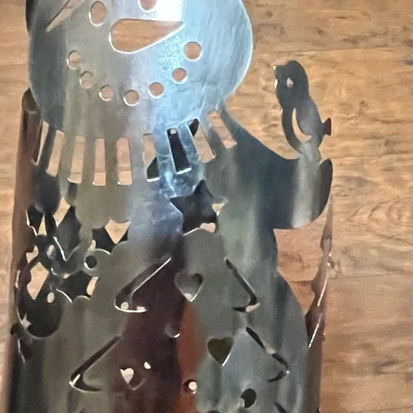 Tin Cut Out Snowman Candle Cover Gold Papier-Mâché tree Topper Christmas Decor - Picture 7 of 16
